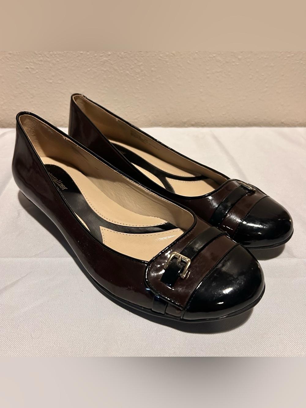 Naturalizer Two-Tone Black and Brown Patent Leather Ballet Flats